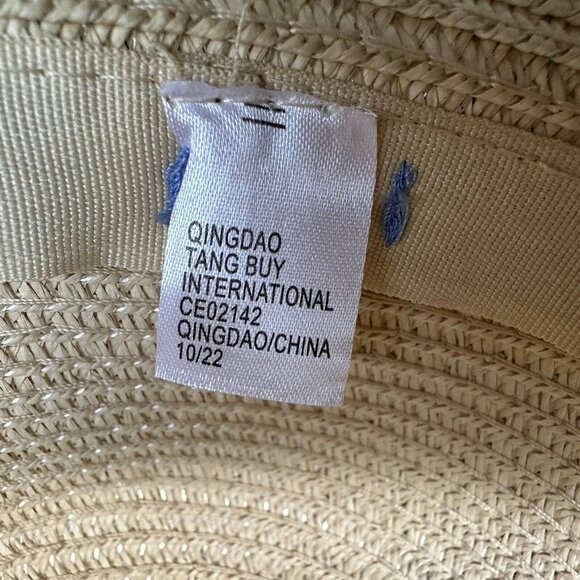 Straw Hat Wide Brim Sun Hat Beach Blue Ribbon Hatband for Toddler Girls - Picture 8 of 8